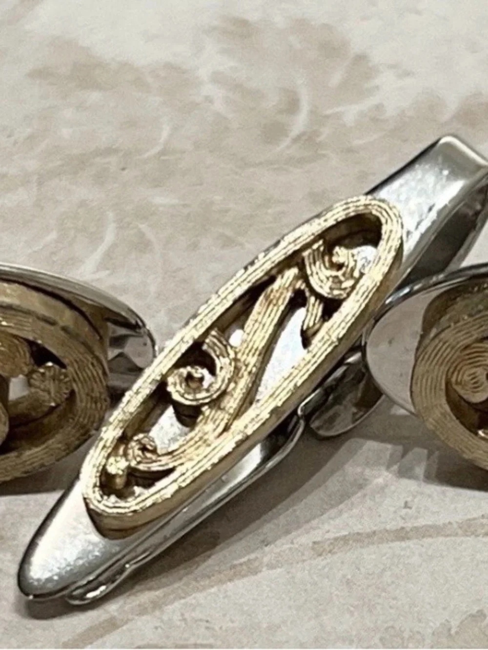 SWANK Vintage 90’s Silver & Gold Color Mosaic Cufflinks and Tie Clip Set